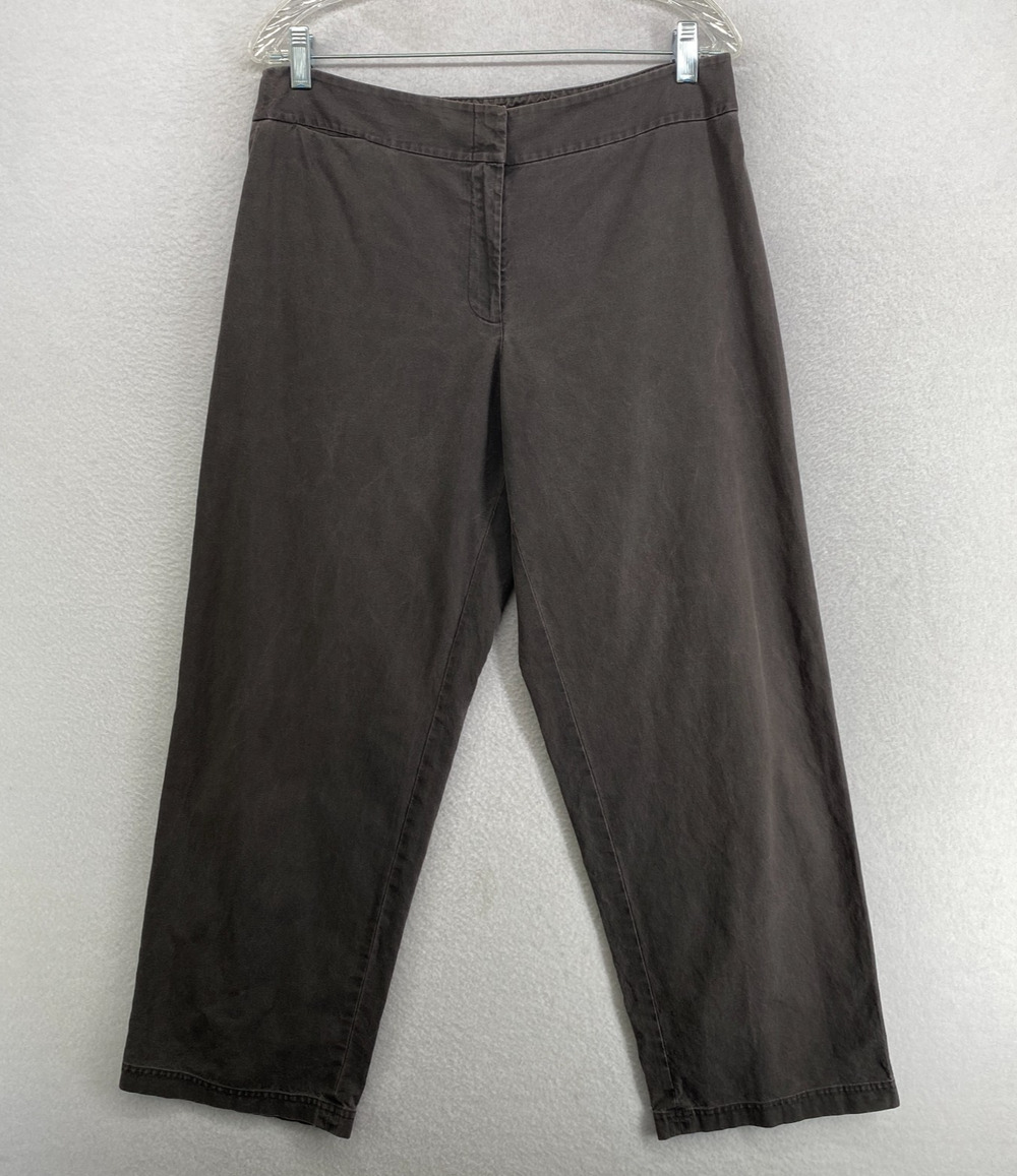 EILEEN FISHER Pants PM Petite Cotton Washed Canvas Straight Chino Trouser Gray